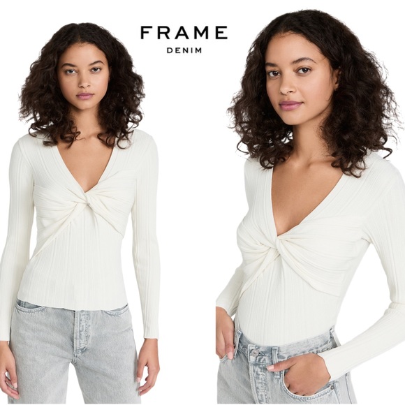 Frame Denim Tops - NEW FRAME Layered Wrap Long Sleeve Sweater in Bone